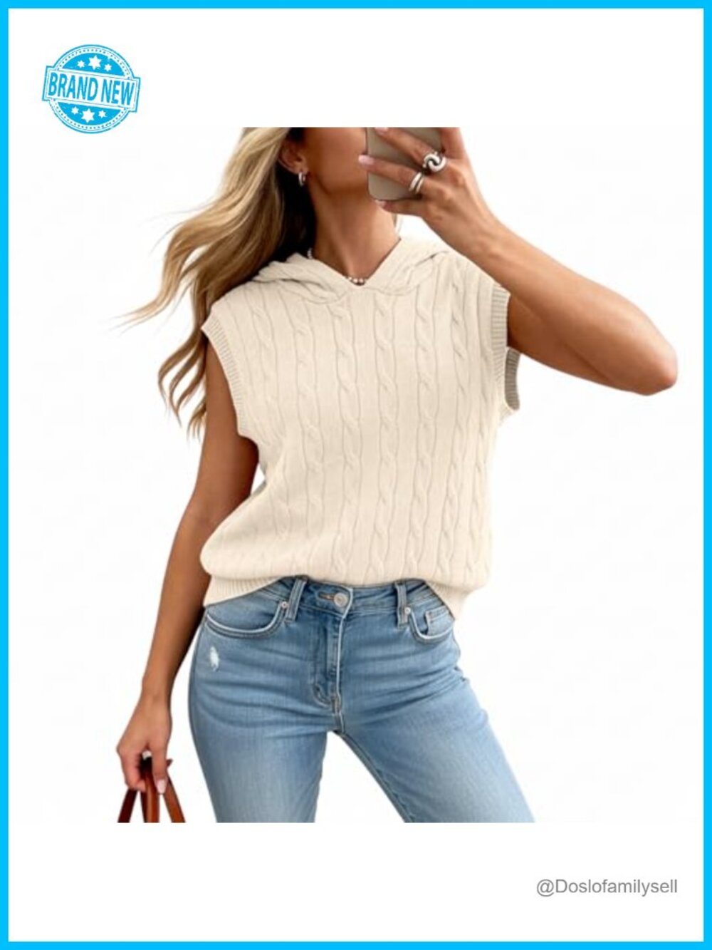 Women's Hooded Cable Knit Sweater Vest Sleeveless Pullover